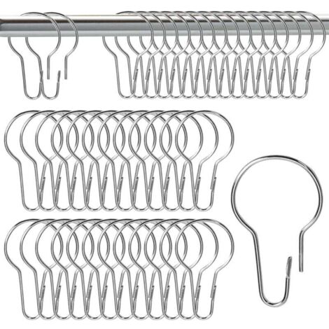 Lot de 42 Anneaux de Rideau de Douche, Anneaux de Crochet, Crochet Rideau Antirouille Coulissant pour Salle de Bain,Chambre à Coucher (1/4)