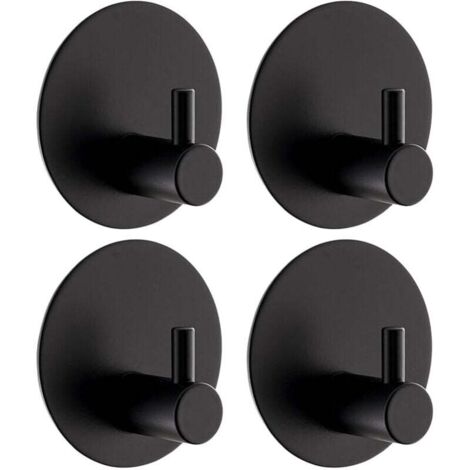 Crochet Adhesif Mural 4 Pièces, Crochet Autocollant Adhesif Crochets Ronds En Acier Inox 304 Crochets Adhesifs Muraux Avec Coussinet Collant Crochet Adhesif Mural Salle De Bain (Noir) (1/4)