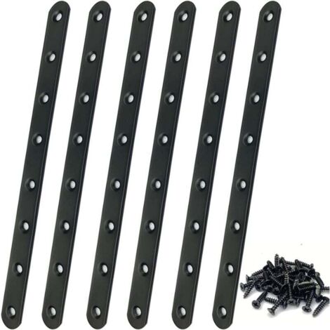 Plaque Perforée Noire 293 x 19 x 3mm Fixation Droits Plats Plaques D'assemblage 6pcs Plaque de Réparation Équerre Plate de Fixation Solide et Robuste Pour Mobilier Armoires Étagères (6, 293193