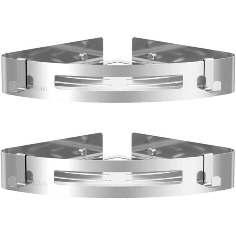 Étagères de douche en acier inoxydable, étagères de placement triangulaires, secteurs, accessoires de salle de bains, convient pour la cuisine, salle de bains, set de 2(Blanc argenté) (1/4)