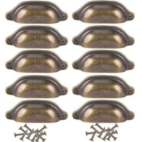 10Pcs Poignée Coquille Rétro Poignee de Meuble Vintage pour Placards Armoire Commode Tiroirs (1/4)