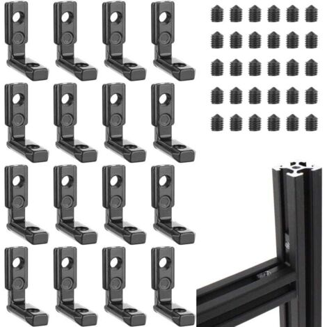 Lot de 16 équerres intérieures en T 2020 M5 avec 36 vis - Profilé en aluminium - Rainure 6 T - 90° - En forme de L - Connecteur d'angle intérieur en alliage de zinc - Pour profilé en aluminium