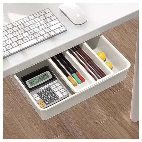 Tiroir Sous Bureau, Tiroir Rangement Bureau, Organiseur de Tiroirs Auto-Adhésifs pour Bureau, Boîte de Tiroir Cachée Blanc (1/4)