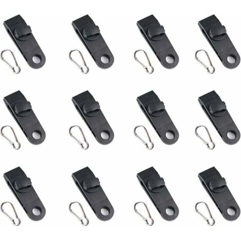 Clips de bâche de tente, 12 clips de bâche multifonctions (noir), clips de fixation pour tendeur de bâche avec œillets (1/4)