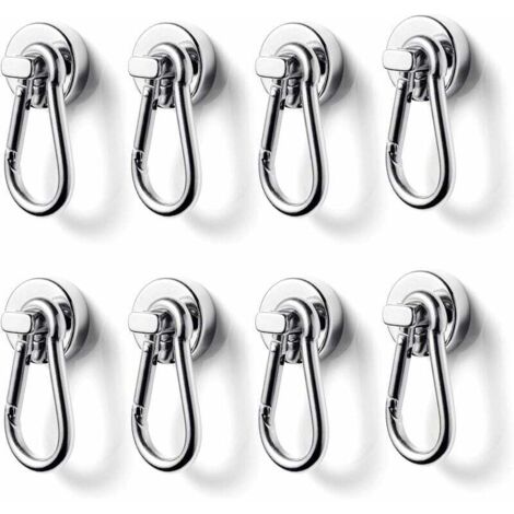 Crochet Magnétique, 20mm Super Fort Aimant Néodyme Crochet avec Mousqueton, Capacité de Charge Maximale 12kg - pour Bureau, Entrepôt, Grill, 8PCS