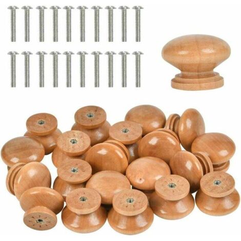 20pcs Tiroir de Porte Poignée en Bois, Bouton de Meubles, Poignées de Meuble pour Placard Armoire Cuisine, Boutons à Tirer Ronds pour Armoire Tiroir Shoebox Armoire Porte d'Armoire avec Vis