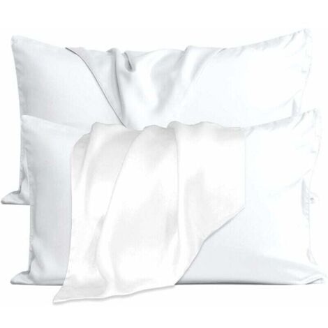 Set de 2 taies d'oreiller en polyester 50x75cm pour les cheveux et la peau. Housse d'oreiller zippée double face (blanc) (1/4)