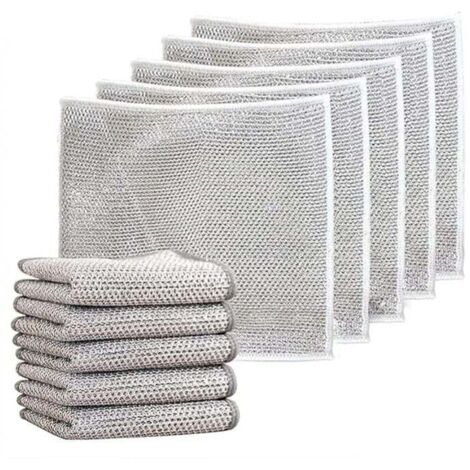 Chiffons à vaisselle en fil métallique polyvalents pour humides et secs, torchon multifonctionnel anti-rayures, chiffons à vaisselle en fil métallique double couche, torchons en microfibre (10