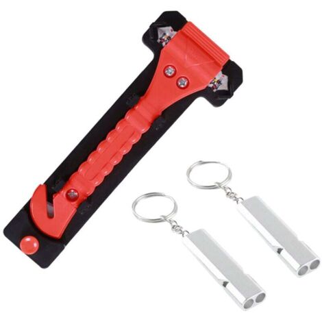 2 en 1 Marteaux de Secours pour Voiture, Marteau Brise Vitre Voiture, Coupe Ceinture Brise Vitre Kit d'urgence Automobile avec 2 Sifflet Arbitre (1/4)