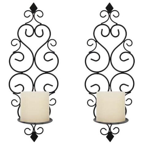 Lot de 2 Bougeoirs Photophore Chandelier Porte Bougie Mural Murale Muraux en Métal, Bougeoir pour Mur Chambre Salle de Bains Salon Decoration, Noir (1/4)