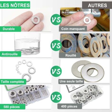 Rondelles Metal, 580 Pièces Rondelle Inox, rondelles plates et