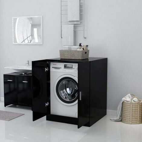 Alovez – Meuble machine à laver noir 71x71,5x91,5 cm – 2 portes – Rangement optimisé pour salle de bains – Installation facile