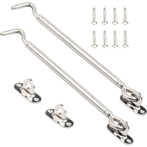 Crochet de Cabine en Acier Inoxydable, Abri de Verrouillage de Verrou de Portail Robuste, Loquet de Porte Pivotante, Appareillage de Fenêtre Support Silencieux avec Vis, 205 mm, Paquet de 2 (1/4)