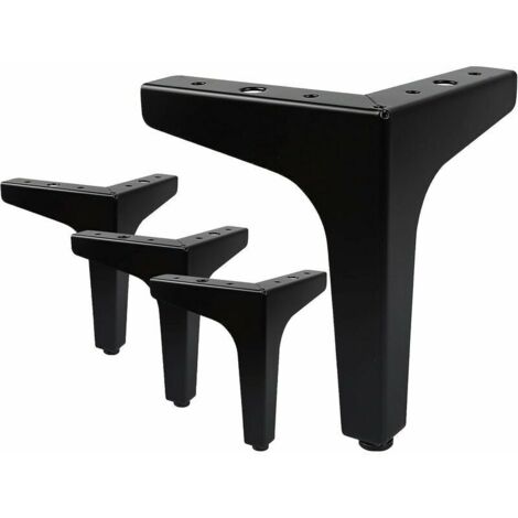 Lot de 4 Pieds de Meubles Charge, 10cm Pied de Table Modernes en Métal en Forme de Triangle,Pied Meuble Épingle pour Placard, Canapé,avec 16 Vis et 4 Protège Pieds, Noir (1/4)
