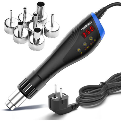 600W Mini pistolet à air chaud, portable, température de 100 °C à 550 °C, chauffage rapide, avec protection contre les surcharges, buse en acier inoxydable pour travaux manuels
