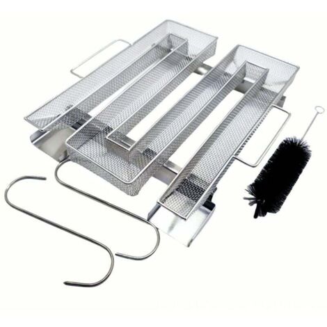 Générateur de fumée froide en acier inoxydable avec 2 crochets à viande + 1 brosses de nettoyage - Fumoir pour barbecues, barbecues, fumoirs à fumer réutilisables (22,5 x 21,5 x 4 cm)