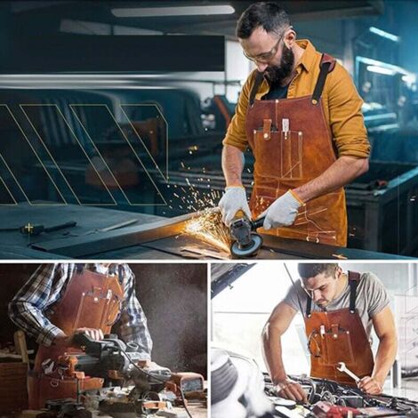 PROESVESMY - Tablier De Travail En Cuir 22 Oz - 9 Poches, Dos Croisé - Pour Soudeur, Menuisier, Atelier, Barbecue - Homme/ Femme