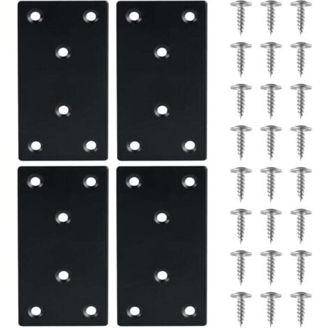 4 Pièces Équerre Fixation Plate Plaques de Réparation en Acier Inoxydable Plaques Perforées avec VisEquerre Métal, 48971.8mmPlaque Acier Noir,pour la Réparation Réparation Connexion Meubles