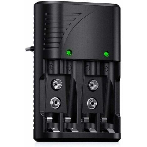 Universel Chargeur de Piles AA/AAA/9V, Rapide Chargeur 6802 pour AA/AAA NI-MH ou 9V Piles Rechargeables avec Indicateur LED, 100-240V Tension Mondiale, Ensoleillé (1/4)