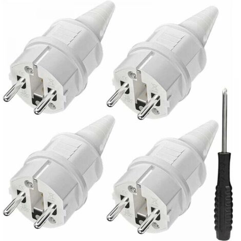 Fiche avec protection anti-pliage [4 pièces], 4 fiches de terre en caoutchouc (250 V/16 A) + 1 tournevis, convient pour une utilisation en extérieur (1/4)