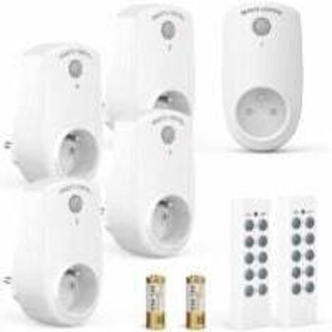 Alovez – Lot de 5 prises télécommandées sans fil – 30m de portée – 2 télécommandes incluses – Interrupteur on/off – Boîtier ABS (1/5)