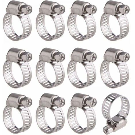 12 Pièces Collier de Serrage Tuyau Ajustable en Acier Inoxydable Tuyau Pinces Clips Fixation (9-16 mm) (1/4)