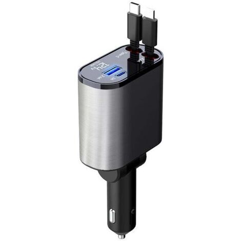 Chargeur de Voiture rétractable 60 W,Chargeur téléphone 4 en 1,câbles Charge Rapide et Adaptateur de Chargeur de Voiture 2 Ports USB,pour iPhone 15/iPad,Galaxy/Google/Huawei (1/4)
