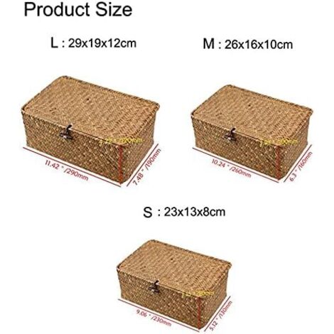 Panier tressé osier avec couvercle, boîte rangement rotin jonc pour linge salle de bain salon