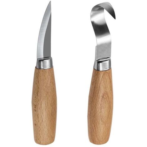 2 Pièces Couteau à Crochet de Sculpture sur Bois, Outils de Couteau à Découper à la Cuillère pour les Sculpteurs de Cuillères Professionnels et les Débutants, Couteau à Crochet pour Droitier e