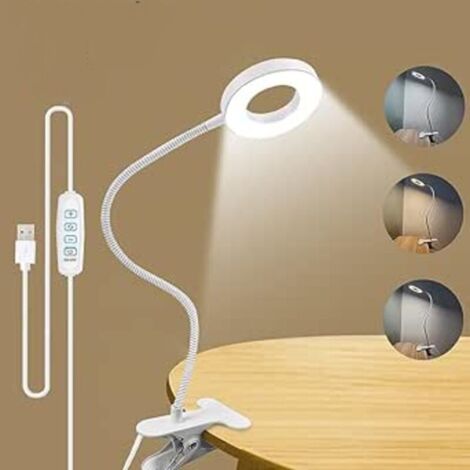 Lampe de Bureau, 3 Modes d’Éclairage, Lampe de Lecture à Pince pour Lire et Travailler, Avec Chargeur USB,Bras d'éclairage Rotatif à 360 Degrés [Classe énergétique G]