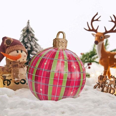 Boule De Noël Gonflable Géante 60 Cm - Décoration Intérieur Extérieur PVC Rouge Merry Christmas