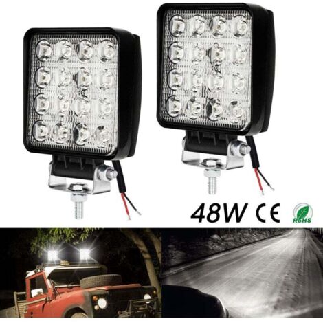 FOREHILL 2 x phare de travail LED 12V 24V Feu de Travail 16 LED 48W, Lumières de travail hors route profondeur étanche IP67 pour tracteur de moto voiture camions ATV SUV (48W FOREHILL 2 x phare de travail LED 12V 24V Feu de Travail 16 LED 48W, Lumières de travail hors route profondeur étanche IP67 pour tracteur de moto voiture camions ATV SUV (48W