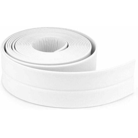 Bande D'étanchéité Salle de bains joint silicone blan ruban baignoire PE auto-adhésive cuisine Coin calfeutrage ciseaux inclus (320x3.8CM) (1/4)