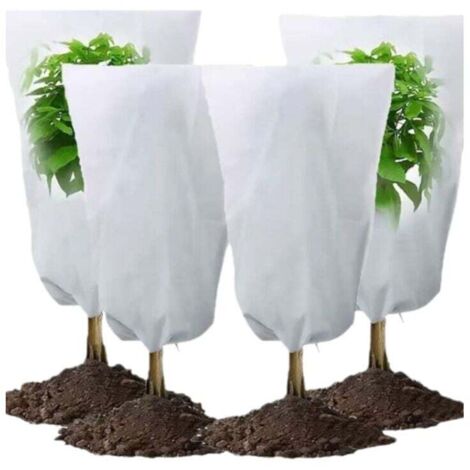 Lot de 4 Housse Hivernage Plante avec Cordon Polypropylème 70g/m² ,80x60cm,blanc (1/4)