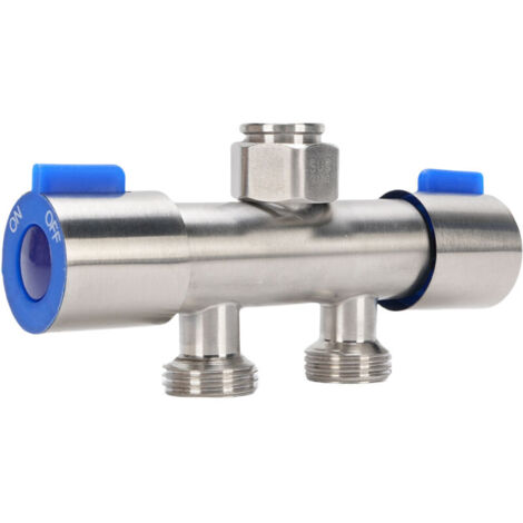 Diviseur de Robinet en Acier Inoxydable 304 - 1 Entrée / 2 Sorties à - G1/2" - Pour toilettes/robinets/appareils de cuisine/lave-vaisselle/purificateurs d'eau, etc (1/4)