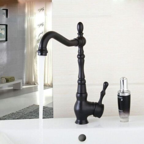 Robinet de Cuisine Noir Bec Pivotant à 360°Mitigeur Evier Robinet de Cuisine Noir Vintage (1/4)