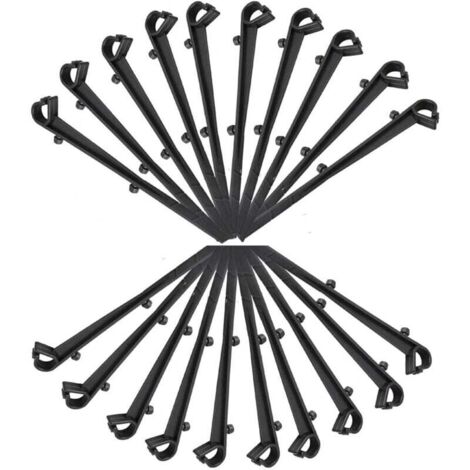 Lot de 20 Crochets de fixation grillage de protection de gouttière en PP, longeur de 16cm, entraxe de 7.2cm, noir (1/4)