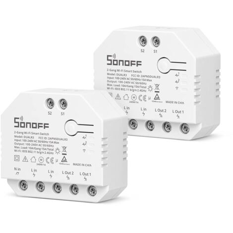 Smart Roller Shutter Switch, Sonoff DUALR3 2 Gang 2 Way Smart Switch WiFi Smart Switch with Energy Monitoring, Motor Mode, Compatible with Alexa/Google Home/Siri, (2-Pack) (1/5)