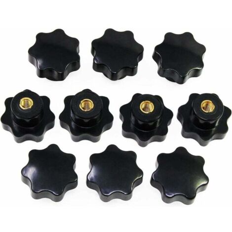 M6 Boutons en étoile, bouton moleté à filetage femelle, poignée en plastique noir boutons de serrage pour équipement mécanique (1/4)