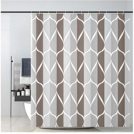 Rideau de Douche, Lavable,Rideaux de Douche en Tissu Impermeable,Lavable en Machine, en Polyester avec 12 Anneaux + Une Corde magnétique(Gris,180 x 200 cm) (1/3)