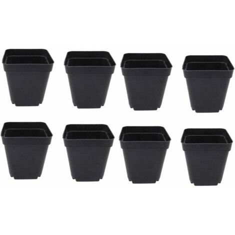 Lot de 50 seaux de semis noirs – Jardinières carrées en plastique – Petites jardinières d'intérieur et d'extérieur (noir/6,5 x 5 x 6,5 cm)