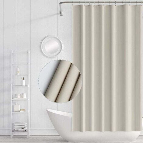 Rideau de douche Rideaux de salle de bain antibactériens résistants à la moisissure beige avec crochets Rideaux de douche de salle de bain imperméables, 180 x 180CM (1/4)