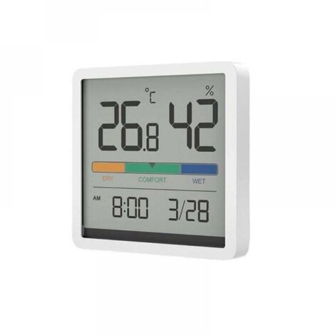 (Blanc) Hygromètre Thermomètre d'intérieur, thermomètre numérique de bureau avec moniteur de température et d'humidité, thermomètre d'ambiance à jauge d'humidité précise avec horloge (1/4)
