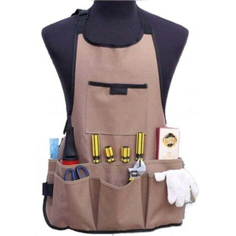 Tablier de jardinage pour femme avec 14 poches 600d Oxford Tablier de travail Tablier de protection réglable pour outils de jardinage (Marron) (1/4)