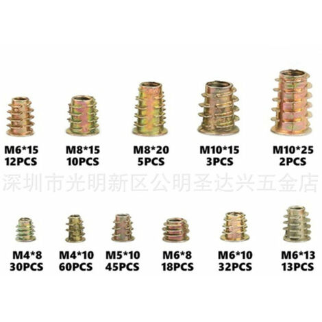 Yheonver M4x10mm vis a l'interface d'ecrous Insert filete 60pcs pour mobilier en bois