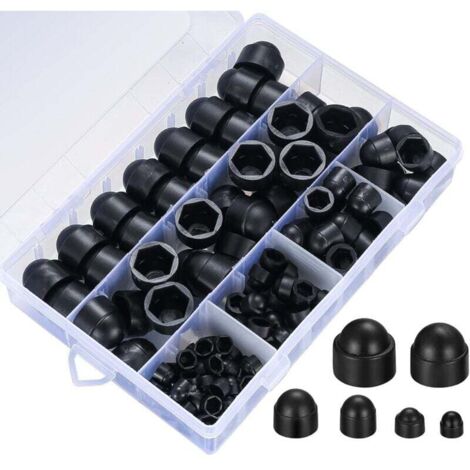 145 Pièces Cache Boulons Capuchon à Vis, Plastique Écrous Dôme, Ecrou Protection Hexagonal, Boulons Capuchon Écrou de Boulons Noir pour Machines Meubles Véhicules - M4/M5/M6/M8/M10/M12 (Noir)