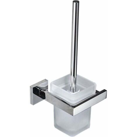Porte Brosse Toilette Support Mural, Brosse WC pour Toilette en INOX et Verre, Chromé Miroir Poli (1/4)