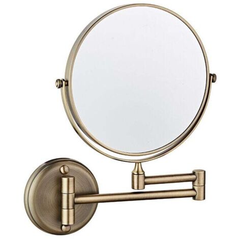 Miroir de salle de bain mural rotatif double face de 8 pouces, pliable et rétractable, grossissement 5x (bronze) (1/4)
