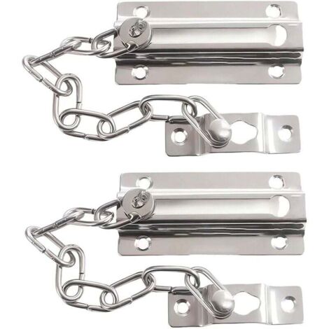 Protection de porte à chaîne avec serrure, pour portes intérieures et porte d'entrée supplémentaire, argent, lot de 2 (1/4)