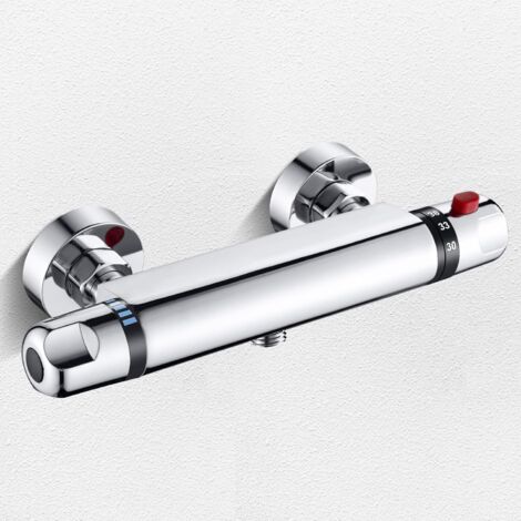 Shower Faucet with Thermostat, Thermostat, Thermostatic Shower Mixer with Safety Button at 38 °C, Wall Mounted, Brass, Size G1/2